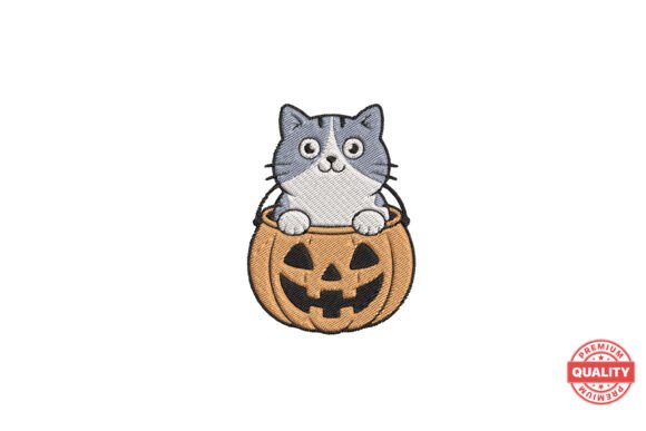 Cat in Pumpkin Bucket Embroidery