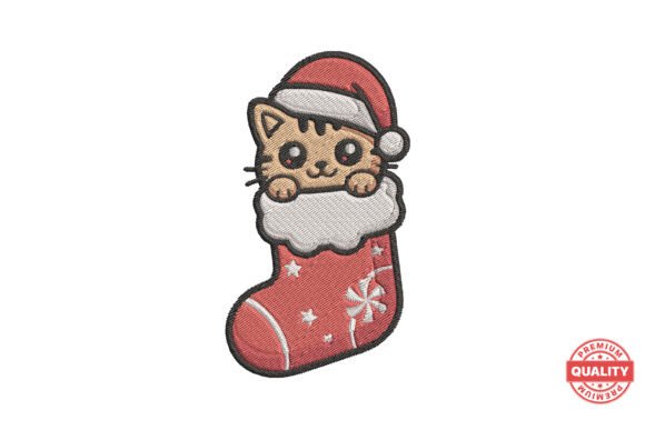 Christmas Cat in Stocking Embroidery