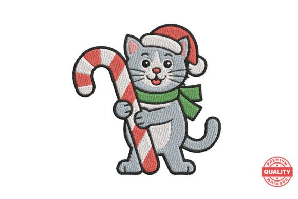 Christmas Cat with Candy Cane Embroidery
