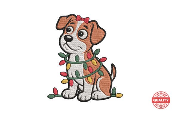 Christmas Puppy with Lights Embroidery