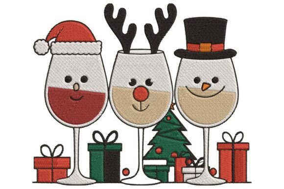 Christmas Wine Glasses Embroidery Design