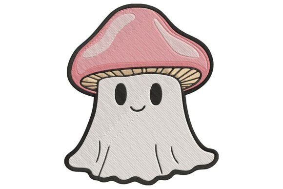 Cute Ghost with Mushroom Hat Embroidery