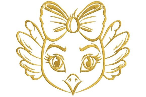 Cute Golden Bird with Bow Embroidery Design