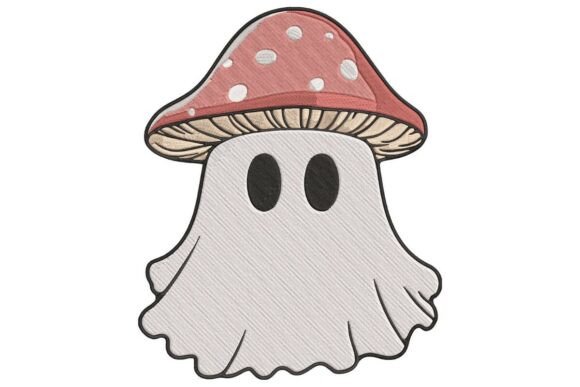 Cute Mushroom Ghost Embroidery Design