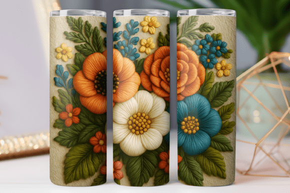 Embroidery Floral Tumbler Design Wrap