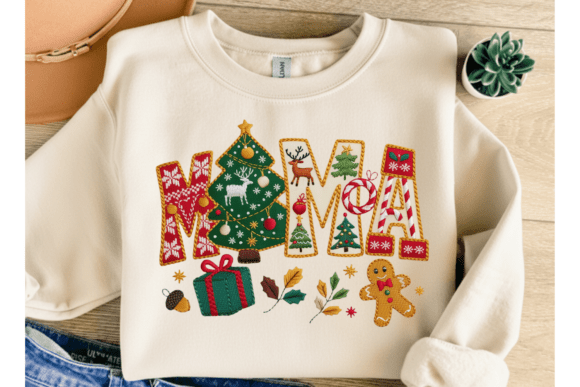 Embroidery Patchwork Christmas Mama PNG