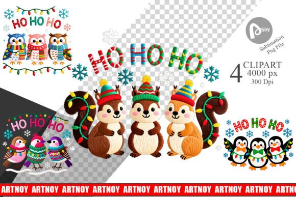 Faux Embroidery Holiday Animal Clipart