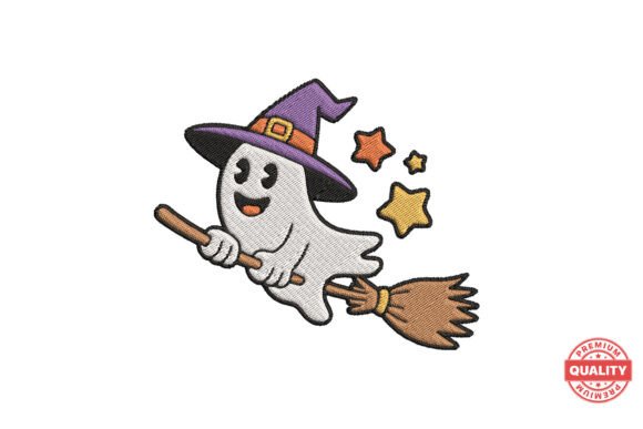 Flying Ghost Witch Embroidery Design