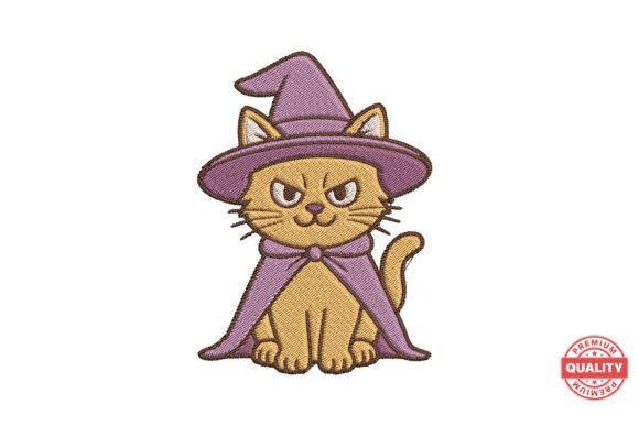 Halloween Witch Cat Embroidery