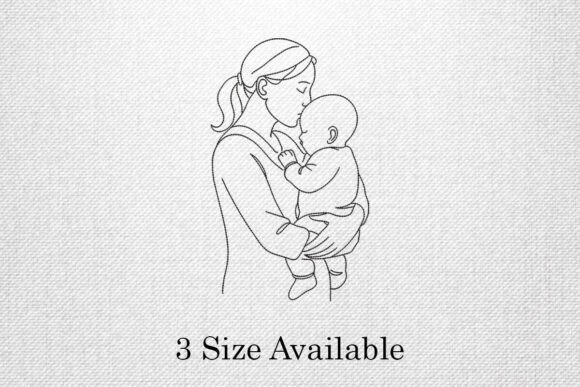 Mother and Baby Embroidery Outline