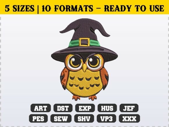 Spooky Witch Owl Halloween Embroidery